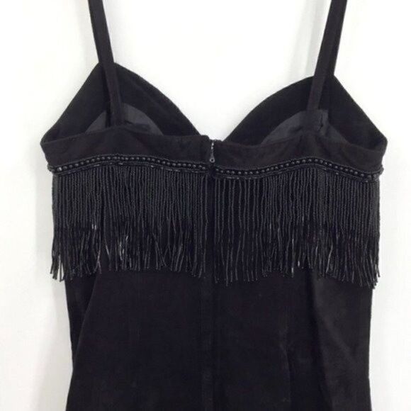 Unique vintage Pia Rucci black suede leather dress 6 BoxD heavily beaded Midi - Picture 3 of 7